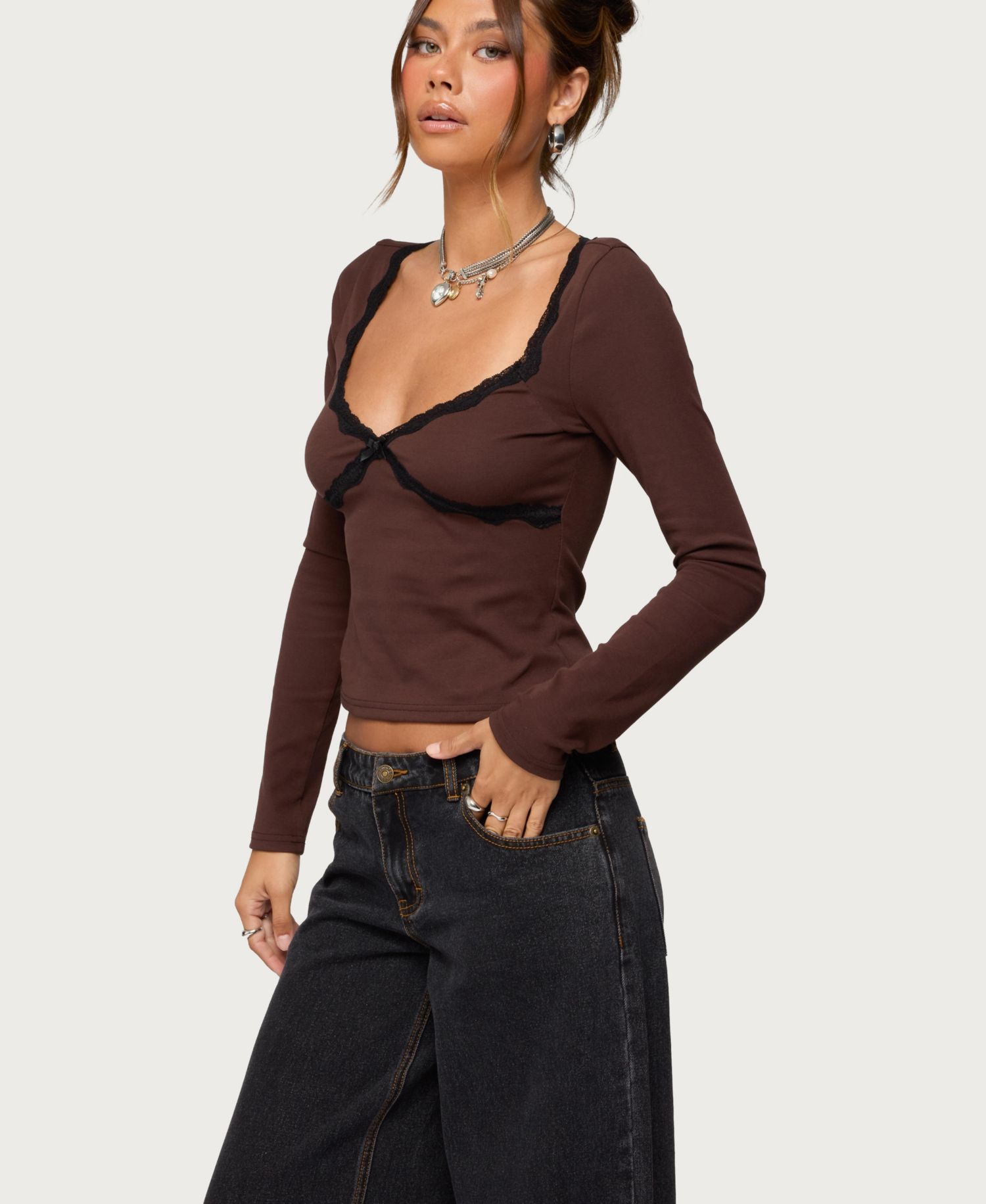 Women's Porta Contrast Lacey Top