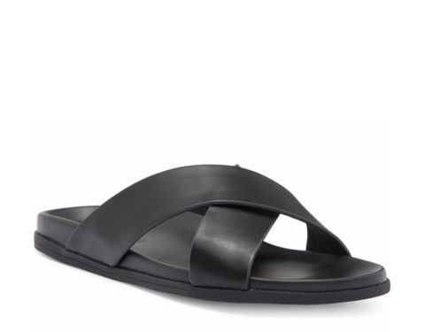 Мужские сандалии Blake McKay Jake Dress Casual Cross-Strap Leather Slide Sandal, цвет: Чёрный