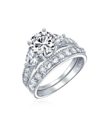 3CT Round Solitaire Heart Shape CZ Cubic Zirconia Promise Ring Set Pave Band Sterling Silver