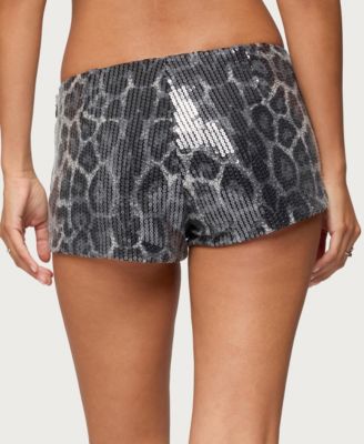 Women's Sequin Leopard Printed Micro Shorts