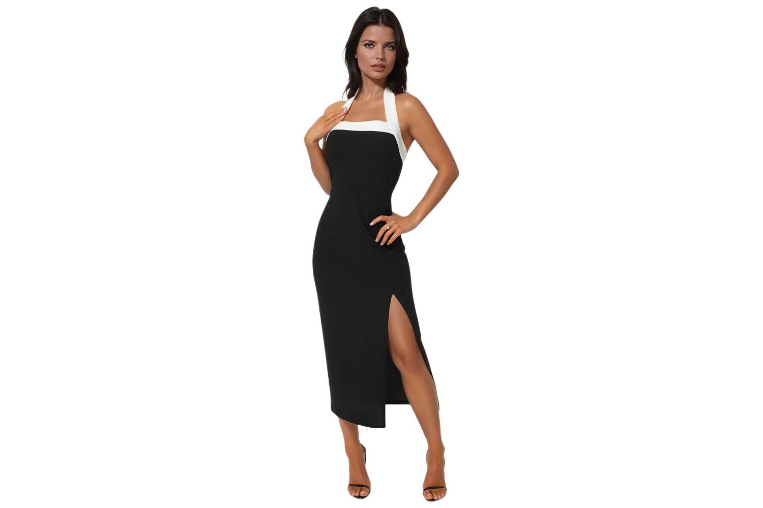Women's ColorBlock Halter Neck Midi Dress