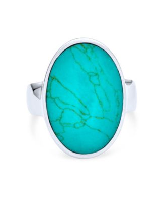 Large Oval Cabochon Natural Blue Turquoise Bezel Set Statement Ring Sterling Silver