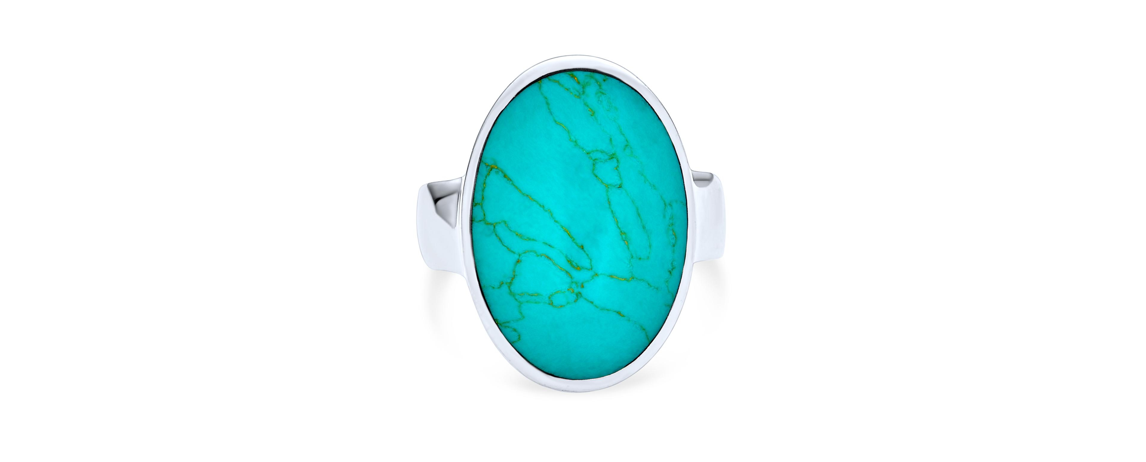 Bling Jewelry Large Oval Cabochon Natural Blue Turquoise Bezel Set Statement Ring Sterling Silver