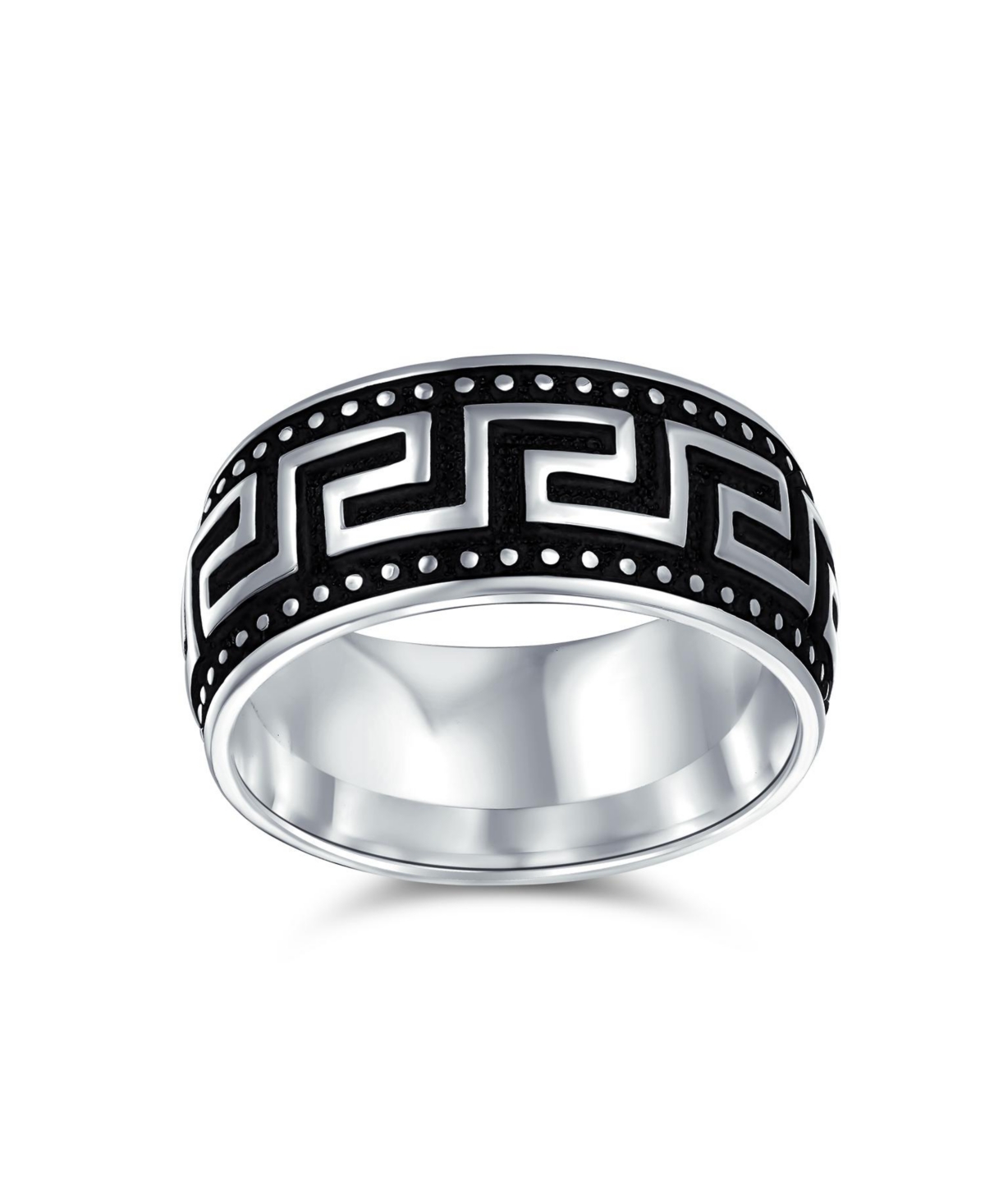 Bling Jewelry Two-Tone Black & Silver Greek Key Design Promise Band Ring Sterling Silver 9MM