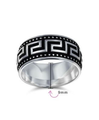 Two-Tone Black & Silver Greek Key Design Promise Band Ring Sterling Silver 9MM