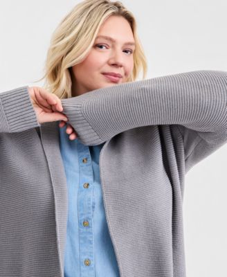 Plus Size Open-Front Garter-Stitch Cardigan