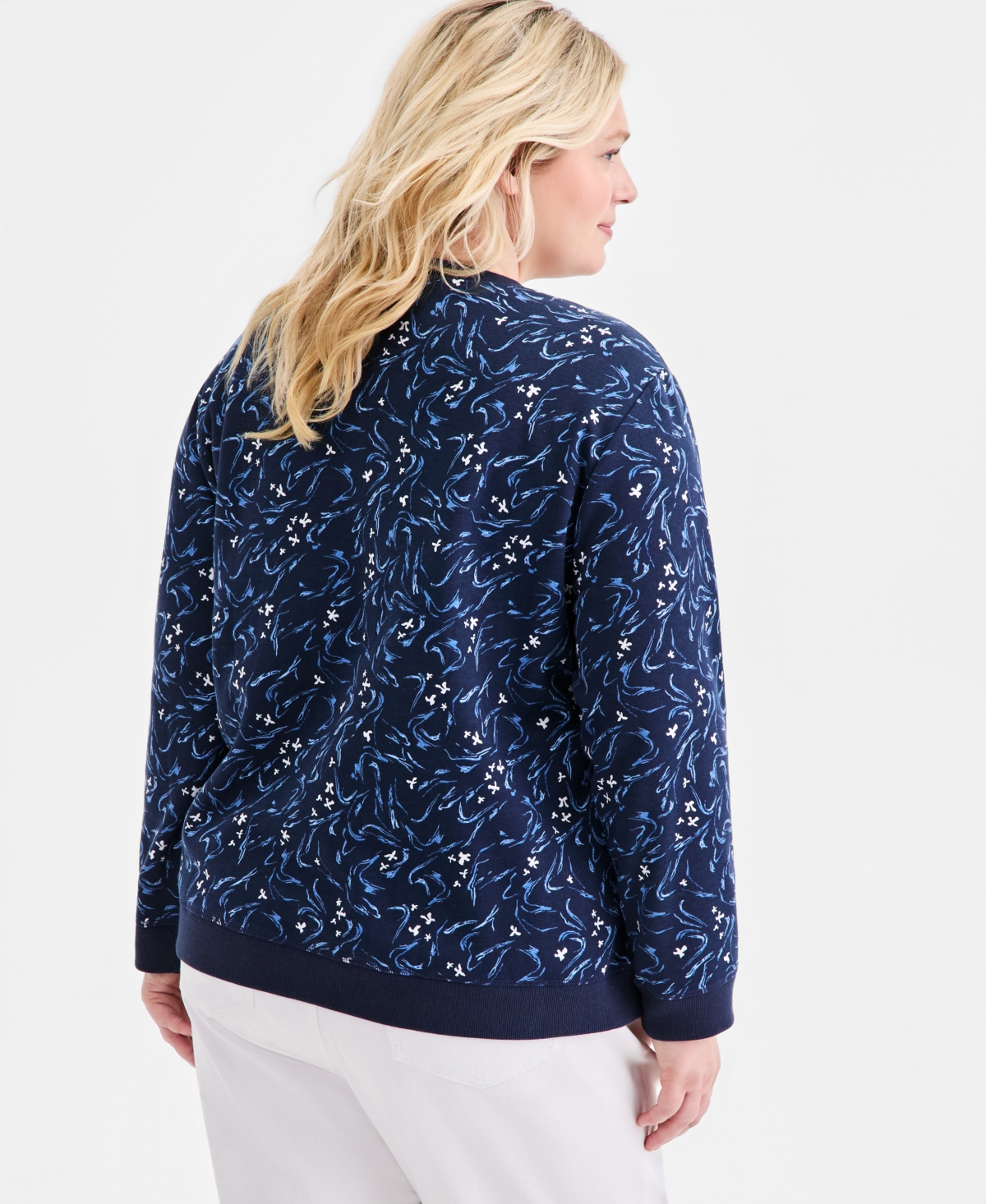 Style & Co Plus Printed Crewneck Fleece Sweatshirt