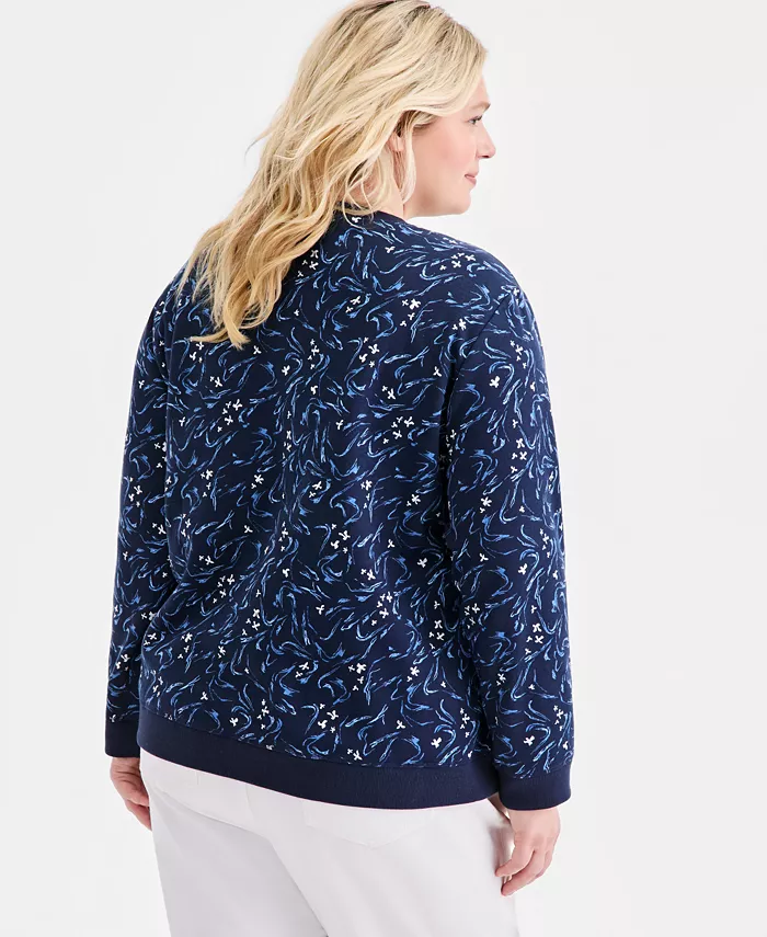 Plus Size Printed Crewneck Fleece Sweatshirt - thumbnail 4