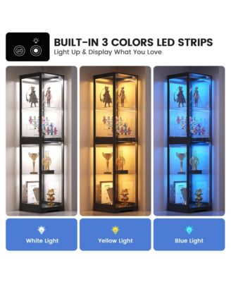 65" Glass Display Cabinet with Doors, Motion LED Light