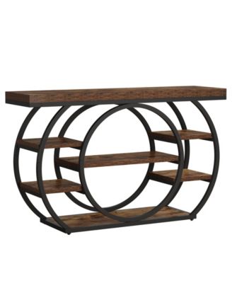 47" Console Table, 5-Tier Industrial Entryway Table with Metal Frame, Rustic Brown