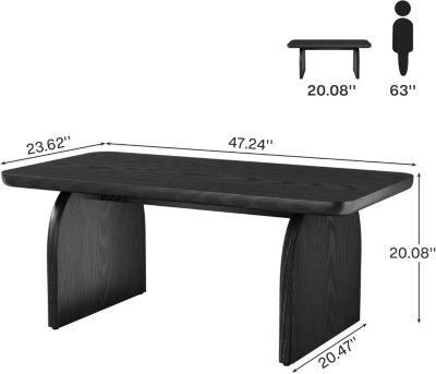 Rectangle Coffee Table, 47-Inch Wood Rectangular Living Room Table, Farmhouse Accent Center Table Low Cocktail Tea Table