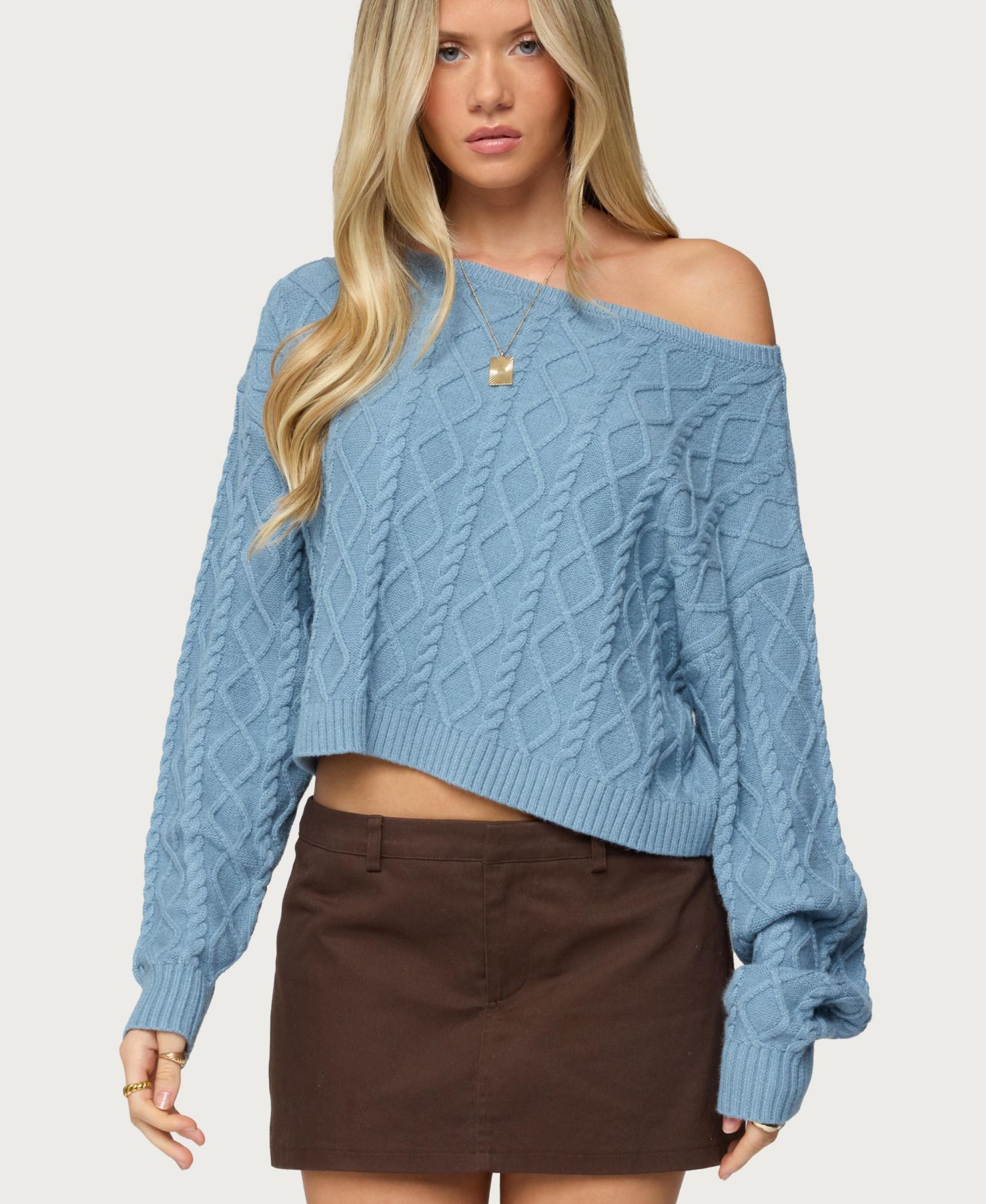 Women's Oversized Off Shoulder Cable Knit Sweater