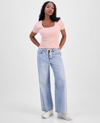 Petite Tie-Waist Wide-Leg Jeans, Macy's Exclusive