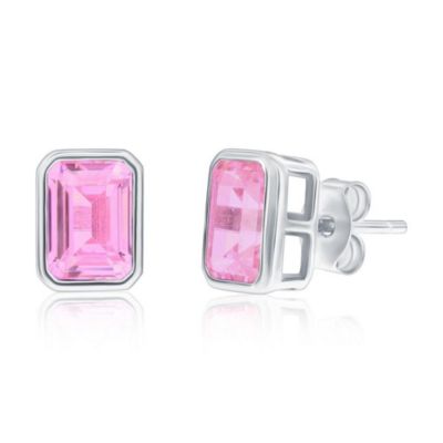 Sterling , Birthstone Rectangle CZ Studs