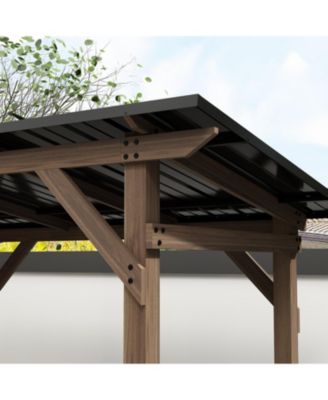 8.6x5 FT Cedar Wood & Galvanized Steel Roof Gazebo with Shelves Umbrellas Canopies & Awnings