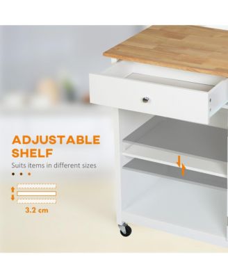 Mobile Serving Kitchen Island Cart Dining Table w/ Rubberwood Top Wheels