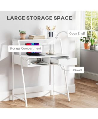 Computer Writing Desk for Small Space w/ Drawer, Storage Shelves,