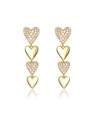 Gold-Plated Heart Jewelry Set with Sparkling CZ – Elegant Bracelet & Drop Earrings