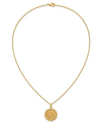 Flower Cable Chain Pendant Necklace in 24k Yellow Gold