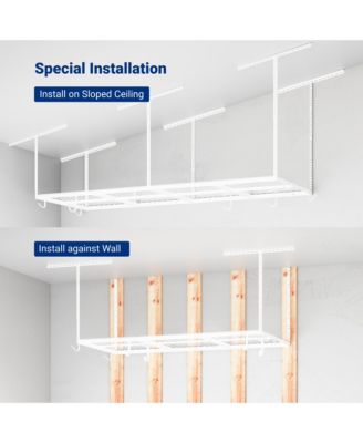 OHK38-E 36″ W × 96″ D Adjustable-Height Overhead Garage Storage Rack with 8 Hooks (White)