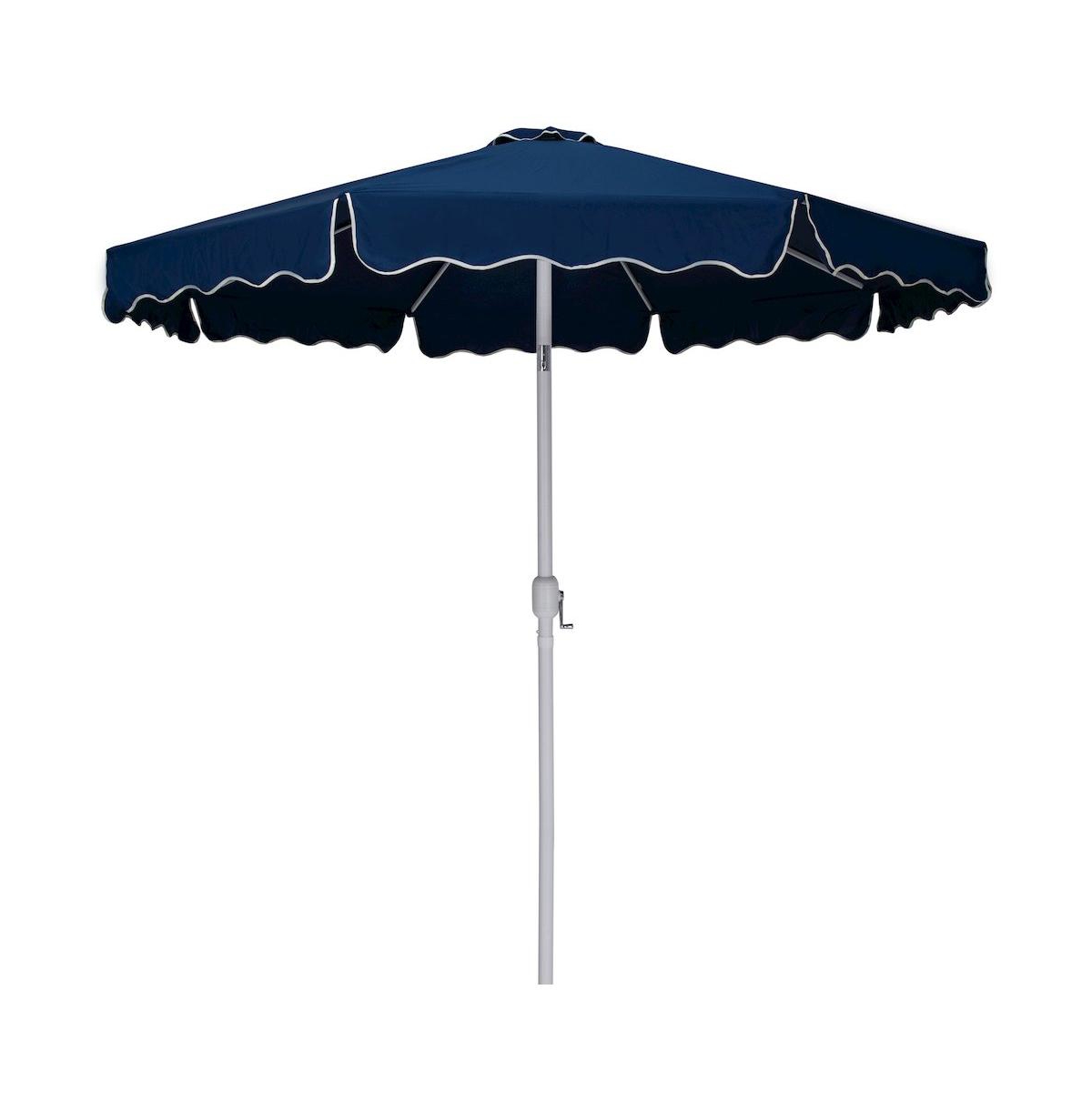 Meridian Furniture Amalfi Navy With Cream Piping / Matte White Metal Patio Umbrella with Base Sets
