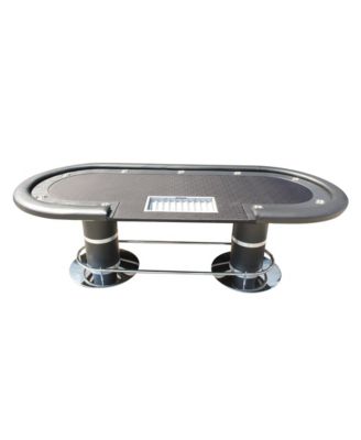 96Inch Oval Poker Table with Waterproof Felt and Nine Cup Holders Professional Texas Holdem Table with Dealer Chip Tray and Padded Armrests