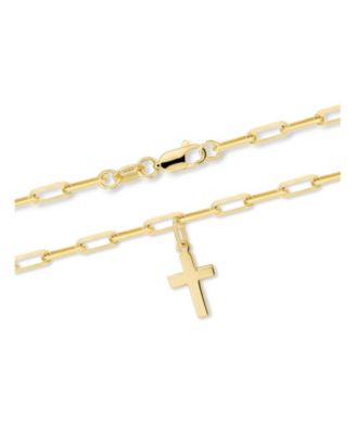 Cross Charm with Paperclip Chain Bracelet in 14K Gold, 7.5 in, approx. 2.8 grams.