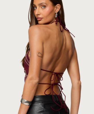 Women's Embroidered Bead & Sequin Halter Top