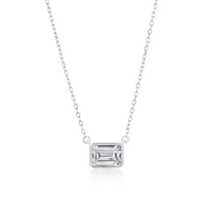 Sterling , Birthstone Rectangle CZ Necklace