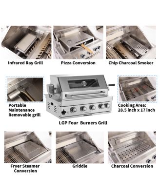 32" Built-In Gas Grill Outdoor Kitchen with Infrared Burner, Sink & Tool Set