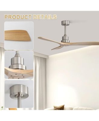 52-inch Modern Sand Nickel 3-Blade Light Ceiling Fan with Remote Control and Supporting Mobile Device Connection