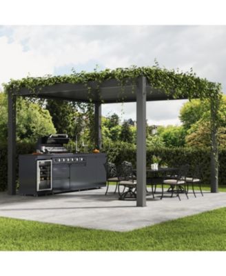 46" 4-Burner Gas Grill Outdoor Kitchen with Wine Cooler, Rotisserie & Granite