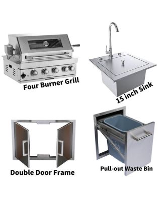 32" Built-In Gas Grill Outdoor Kitchen with Infrared Burner, Sink & Storage