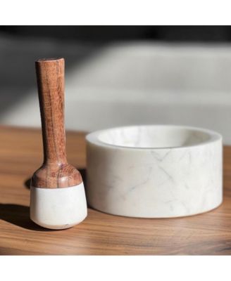 Marble and Wood Mortar & Pestle