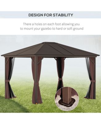 10'x12' Hardtop Gazebo, Mesh, Curtains, Steel Slat Canopy,