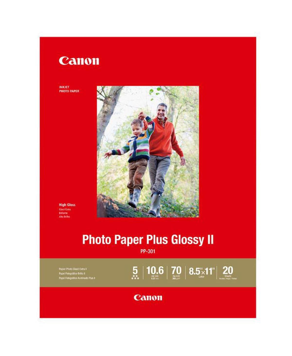 Canon 5 Pack Pp-301 Photo Paper Plus Glossy Ii Inkjet Paper, 10.6 mil, 265 gsm, 8.5x11", 20 Sheet Pack