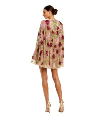 Women's Floral Beaded Mesh Shawl Mini Dress