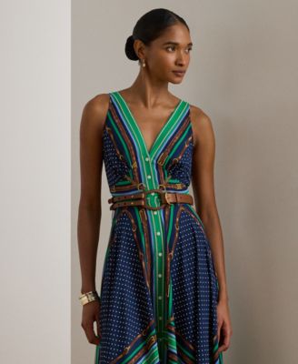 Petite V-Neck Polka Dot Print Sleeveless Dress