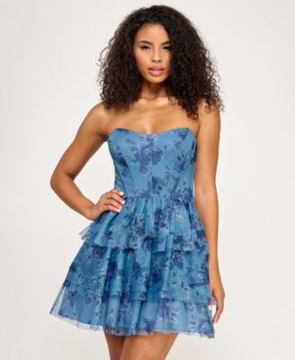 SENI & CADE - Women's Printed Glitter Strapless Dress