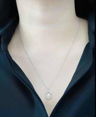 Cultured Freshwater Pearl (7mm) and Diamond (1/4 ct. t.w.) Pendant Necklace in 14k White Gold