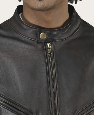 Men's Modern Caf&eacute; Racer Leather Jacket