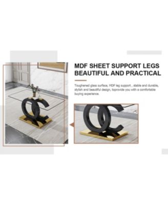 Glass Dining Table with OC-Shaped Black MDF Legs & Gold Base