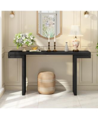 Large 60-Inch Console Table with Geometric Design and Painted Finish