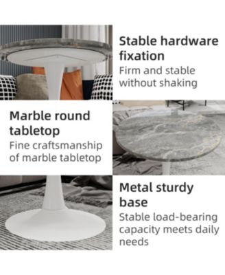  27.6" White Mid-Century Modern Dining Table with Round Marble Top