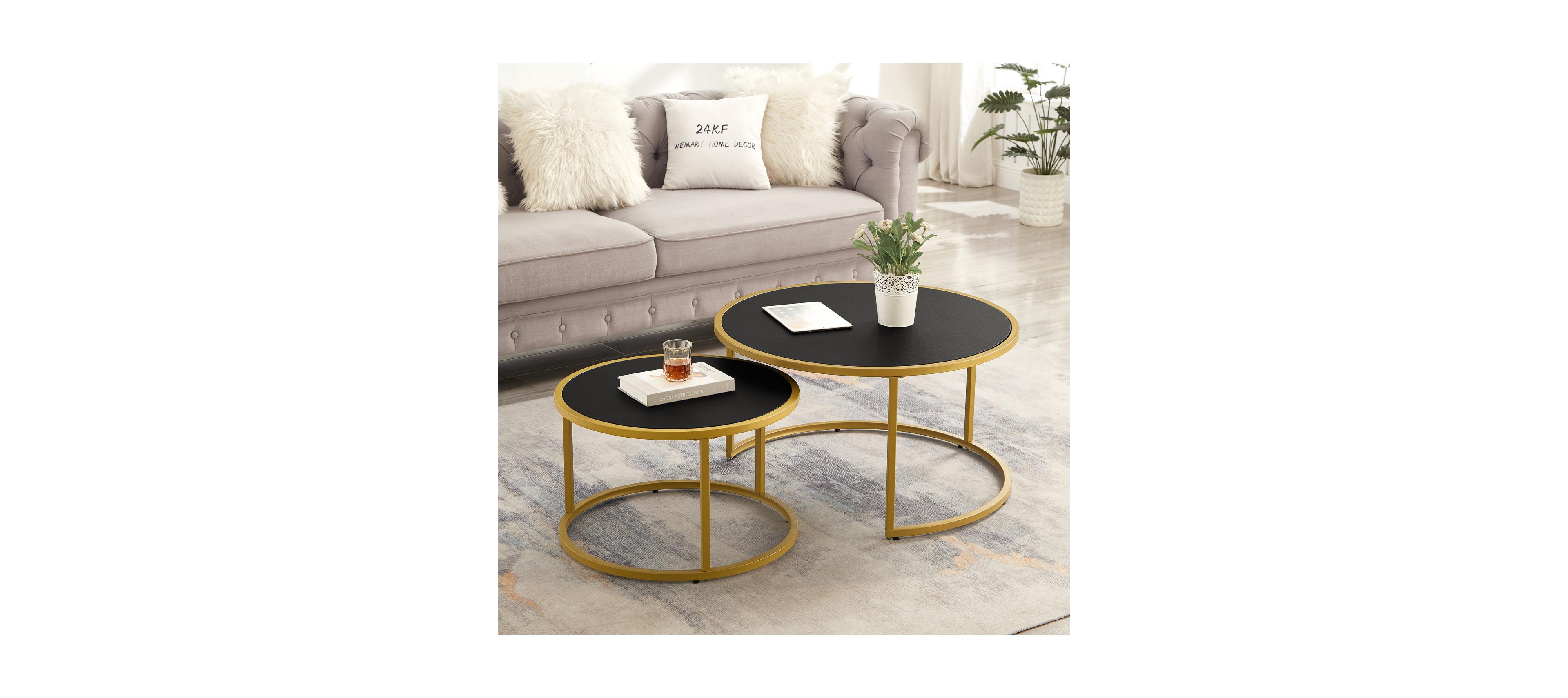 Streamdale Furniture Modern Faux Leather Nesting Coffee Table Set with Golden Base