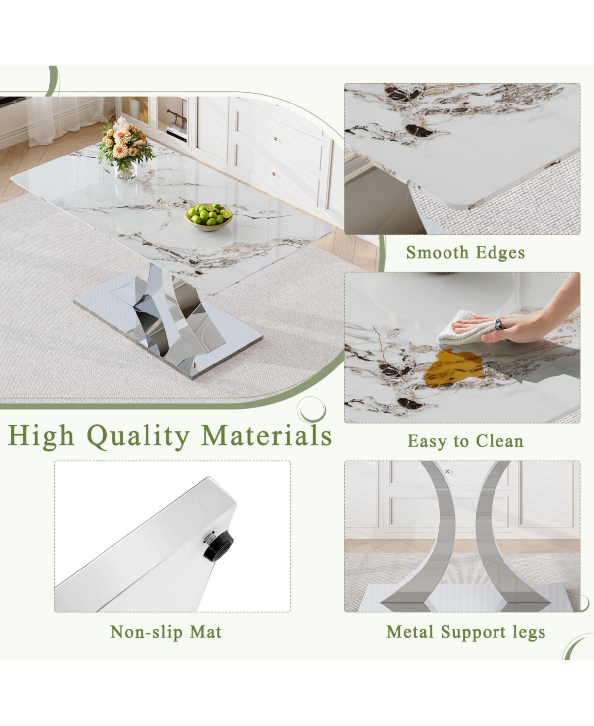 Streamdale Furniture Streamdale Transformable Stainless Steel Dining Table - White Glass Top, 63"x35