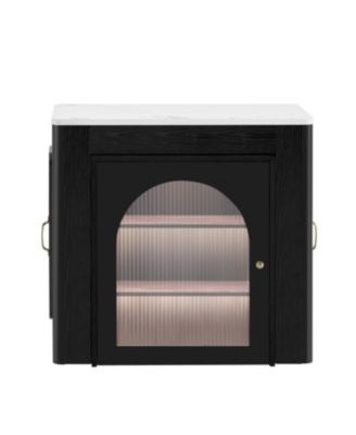 Extendable Dining Table with 3 Leaves & Rolling Island (Black/Marble White)