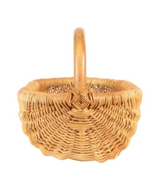 Hand-Woven Rattan Basket with Handle, Natural