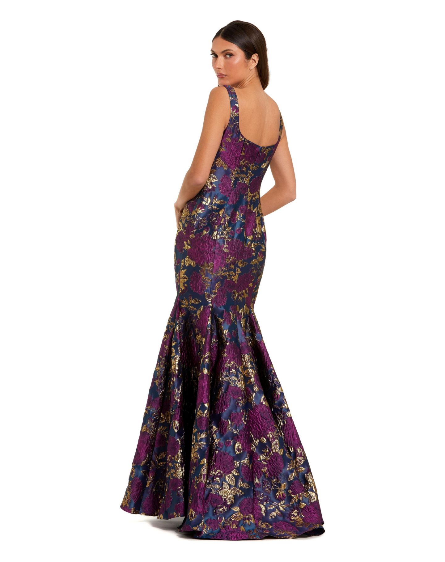 Женское платье Mac Duggal Sleeveless Floral Brocade Trumpet Gown, цвет: Полуночный разноцветный — фото 2
