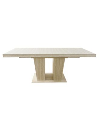Rectangular extendable dining table (6-10 people, 160-200cm) with veined travertine.